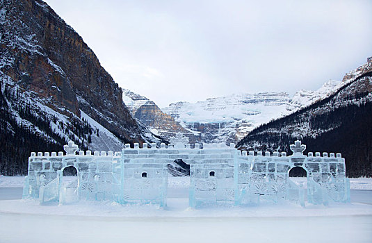 冰,城堡,冰冻,湖,山脉,背景