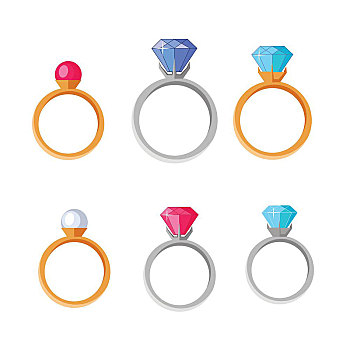饰品,戒指,宝石,不同,彩色,隔绝,白色背景,最好,婚礼,订婚戒指,设计,奢侈品,钻石,收集,珠宝,概念,矢量,插画