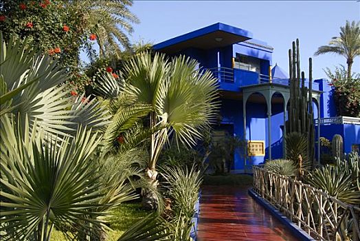 突出,特征,发光,蓝色,房子,花园,马若雷尔花园,玛拉喀什,摩洛哥