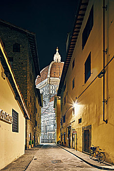 街道,风景,佛罗伦萨大教堂,夜晚,佛罗伦萨,意大利