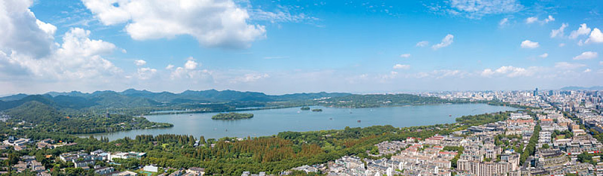 浙江省杭州市西湖三岛航拍全景