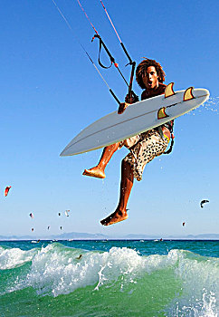 男青年,风筝冲浪,哥斯达黎加,安达卢西亚,西班牙