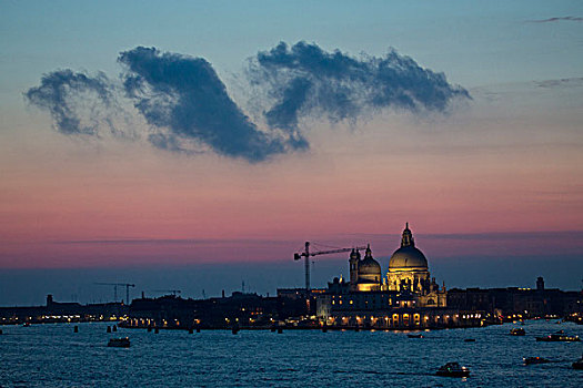 船,大运河,威尼斯,意大利,夜光,行礼,大教堂