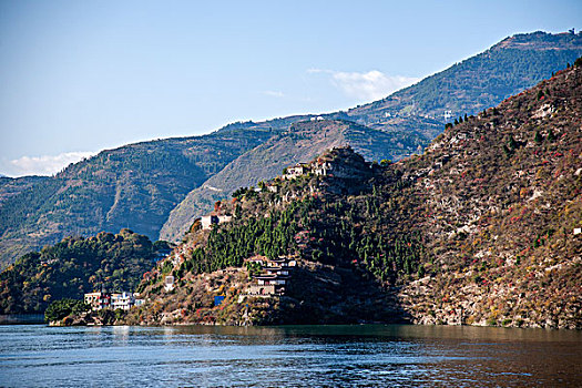 长江三峡瞿塘峡峡谷赤甲山赤甲楼