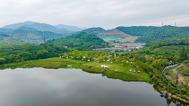 杭州萧山区戴村仙女湖航拍晨曦