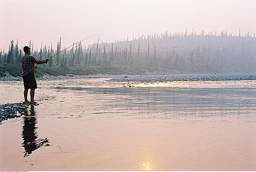 钓鱼,河,河谷,育空,加拿大