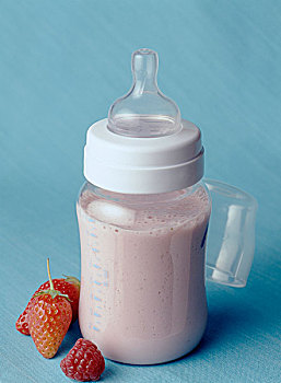 奶瓶,满,草莓牛奶