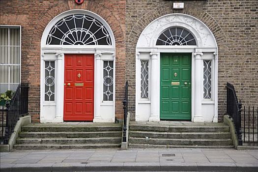门,入口,两个,乔治时期风格,房子,街道,都柏林,爱尔兰