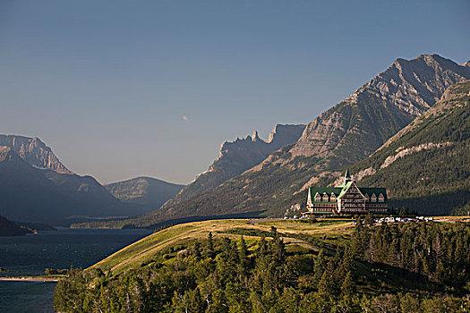 威尔士王子酒店,日出,山峦,背景,沃特顿,艾伯塔省,加拿大