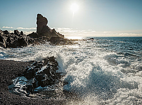 碰撞,石头,斯奈山半岛,冰岛