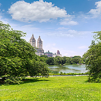 中央公园,湖,曼哈顿,纽约,美国
