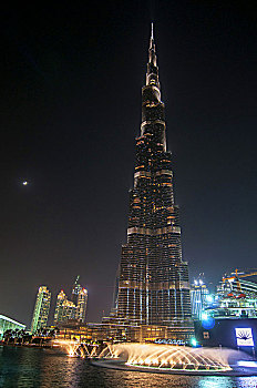 迪拜,夜晚,哈利法,最高,建筑,世界,市区,阿联酋