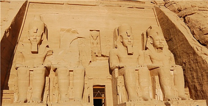 四个,大,雕塑,拉美西斯二世,建筑,阿布辛贝尔神庙,庙宇,埃及