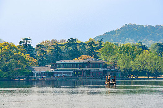 杭州西湖风光曲院风荷中式建筑