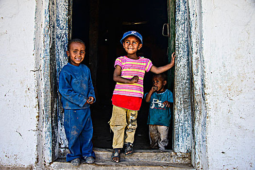 小孩,站立,门框,靠近,厄立特里亚,非洲