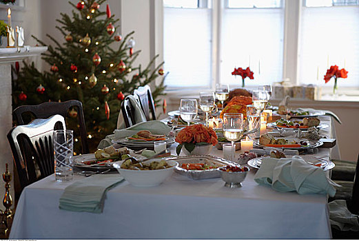 餐具,左边,桌上,圣诞晚餐