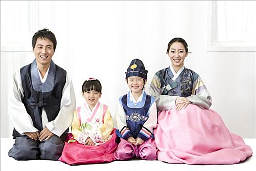 家庭,韩国人,传统服装