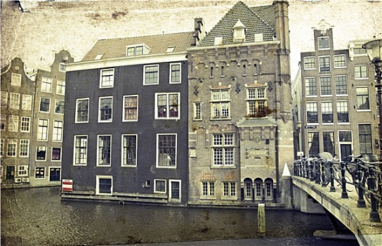 旧式,照片,传统,荷兰人,建筑,阿姆斯特丹