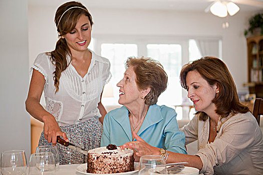 年轻,女人,蛋糕,母亲,祖母