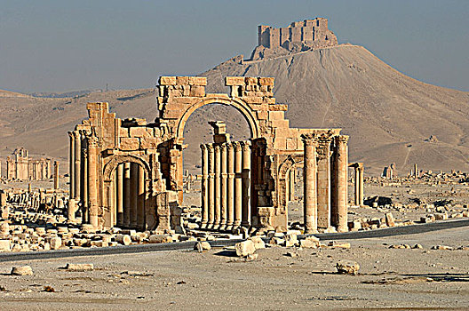 叙利亚,帕尔迈拉,拱道,城堡,背影
