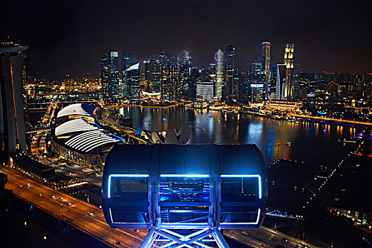 风景,摩天大楼,水岸,摩天轮,夜晚,新加坡
