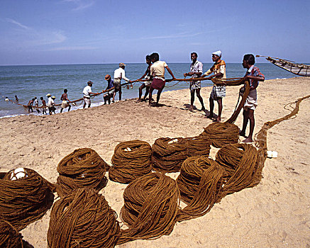 斯里兰卡,汉班托塔,渔民