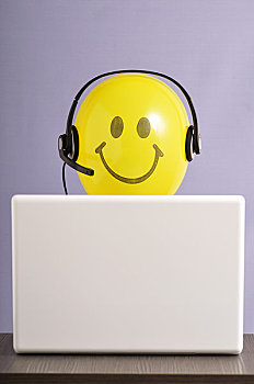 笑脸,气球,耳机,笔记本电脑