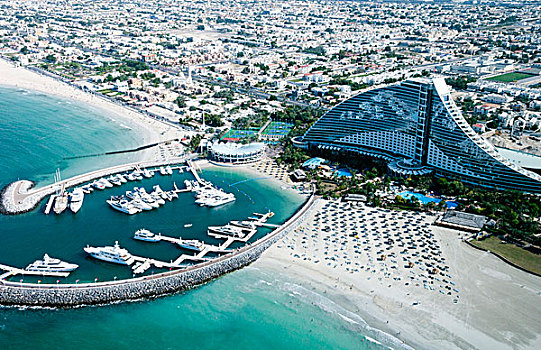 航拍,朱美拉海滩酒店,靠近,帆船酒店,迪拜,阿联酋
