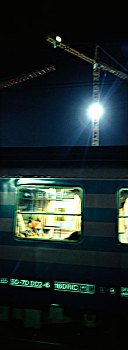 地铁,夜晚,起重机,泛光灯,背景,模糊