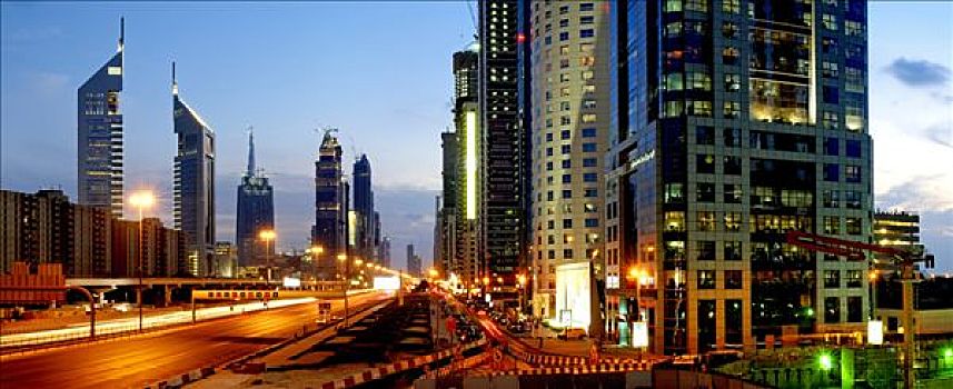 摩天大楼,道路,酋长国,迪拜,阿联酋,阿拉伯,近东
