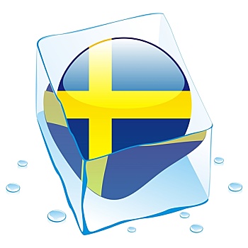 瑞典,旗帜,冰冻,冰块