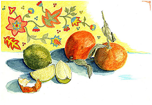插画,一个,柠檬,两个,区域,柑橘,叶子,去皮,图案,布