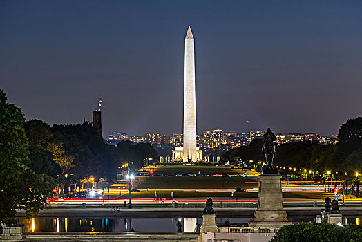 华盛顿纪念碑,国家广场,夜晚,国会山,华盛顿特区