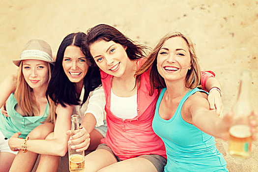 暑假,度假,概念,微笑,女孩,饮料,海滩