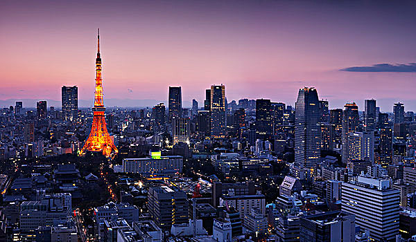 城市,东京塔,光亮,黎明,东京港区,东京,日本,亚洲