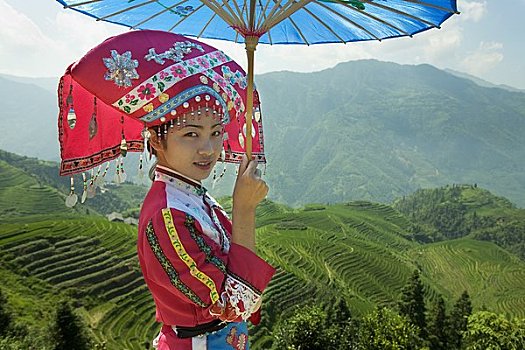 女人,穿,地方特色,服饰,乡村,龙胜,中国
