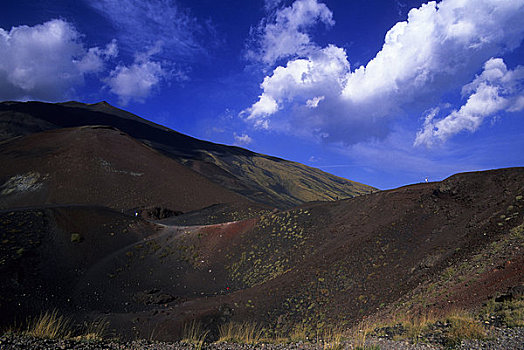 意大利,西西里,山,埃特纳火山,火山口,斜坡,火山岩,喷发,游客