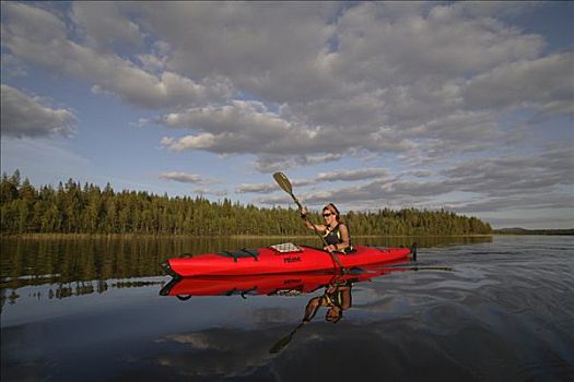 女人,独木舟,北博滕省,瑞典