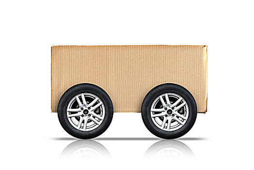 纸箱,汽车,轮子,隔绝,白色背景,背景,递送,概念,象征