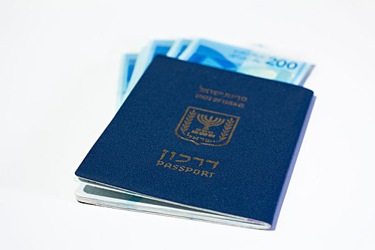 一堆,以色列,钱,钞票,护照