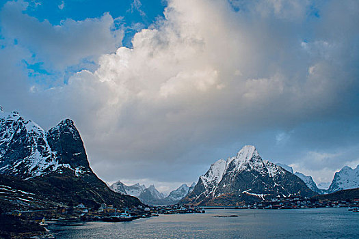 山,场景,瑞恩,罗弗敦群岛,挪威