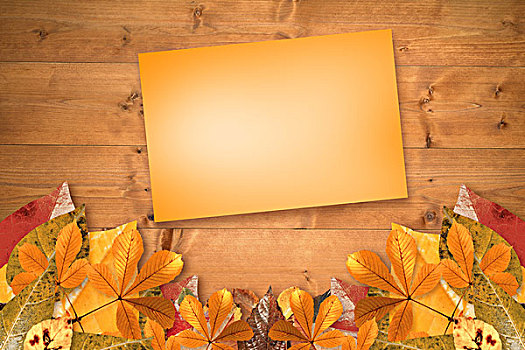 合成效果,图像,橙色,卡片,秋叶,木头