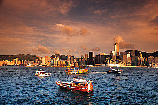 中国,香港,船,城市天际线