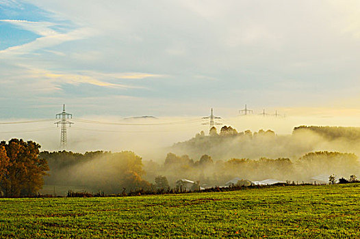 电线,雾,靠近,巴登符腾堡,德国