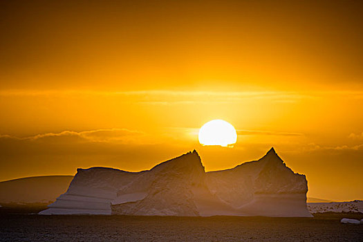 冰山,日落,雷麦瑞海峡,南极