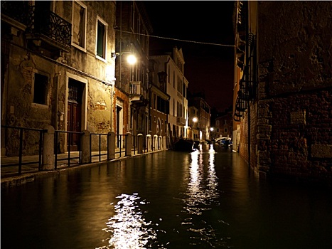 夜晚,照片,小路,威尼斯,意大利