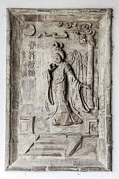 古代美女贵妃醉酒砖雕,山西晋祠公园