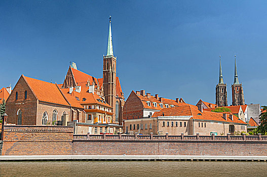 风景,上方,河,大教堂,岛屿,弗罗茨瓦夫,波兰