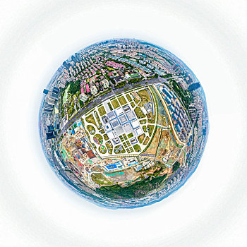 小行星视角航拍江苏苏州博物馆西馆球形全景图