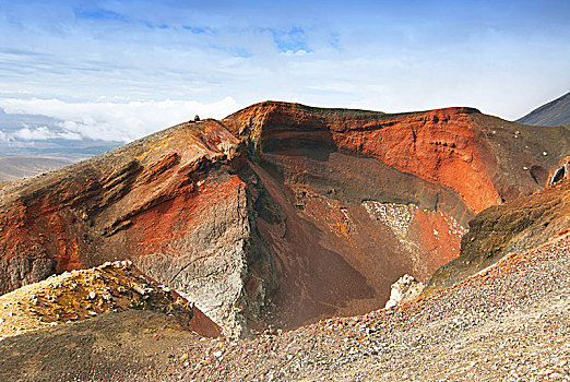 风景,边缘,红色,火山口,汤加里罗,高山,新西兰
